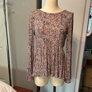 American Eagle Outfitters Floral Long Sleeve Blouse - Pink Black and Cream